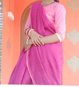 Vibrant Pink Saree with Gold Blouse