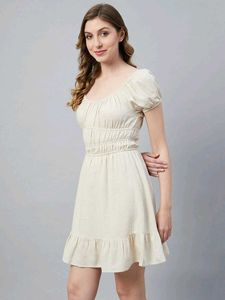 1339. Chic Linen Blend Puff Sleeve Dress