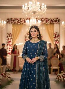 Teal Dress With Pant N Dupatta