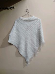 Cozy White Fringed Poncho