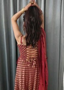 maroon anarkali with cream net dupatta