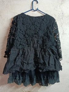 Partywear Lace Top Blouson Layered Black 🖤
