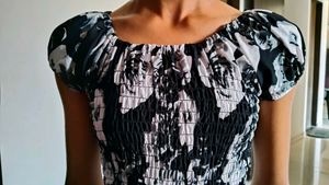 Black &amp; White Floral Smocked Dress