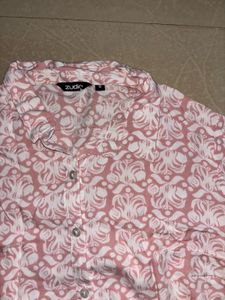 Pink Floral Print Button-Up Top