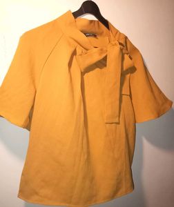SHEIN Mustard Yellow Elegant Bow Top
