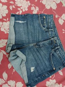 Blue Denim High Rise Shorts
