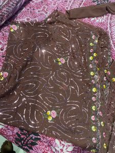 Embellished mauve brown Kurta Set with Dupatta