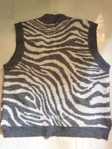 Grey Zebra Print Knit Vest