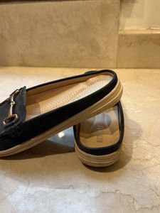 Stylish Black Mules with Gold Buckle