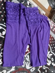 Purple Lace Trim Leggings