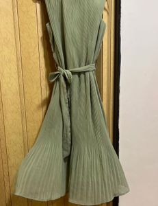 Pleated Belted Maxi Dress