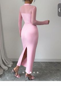 Elegant Pink Bodycon Dress with Mesh Neckline