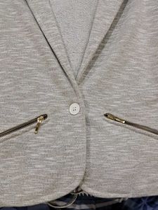 Gray Blazer with Zipper Detail