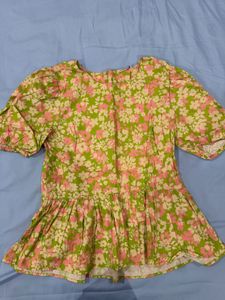 Cute Floral Print Peplum Top