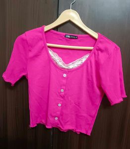 Hot Pink Cropped Button-Up Top🩷