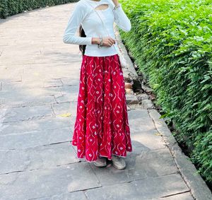 pink & White Printed Skirt