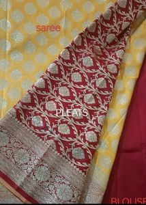 New Yellow Red Katan Banarasi Silk Saree