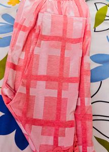 Pink Checkered Top with Crochet Neckline