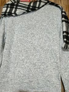 Cozy Plaid Trim Sweater