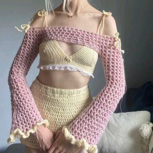 Handmade Crochet Crop Top & Skirt Set