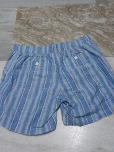 linen Blue Striped Shorts