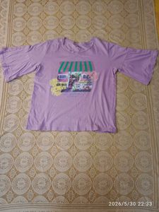 Cute Graphic Print Lavender T-Shirt