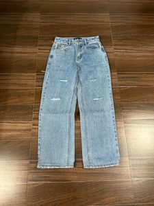 Light Wash Ripped Wide Leg Jeans