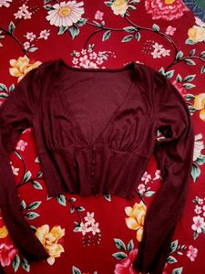 Maroon  Button Top