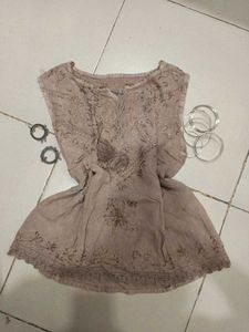 embroidered beige short kurti