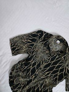 Stylish Black &amp; Tan Print Button-Up Top bust 36