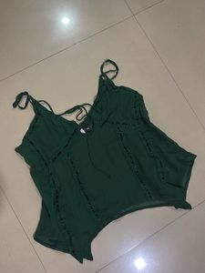 Green Lace Trim Cami Top