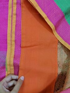 Elegant Orange Saree with Multi-Color Border