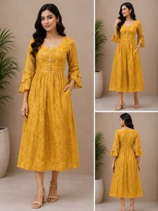 Yellow Printed Anarkali Style frock