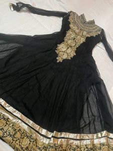 Elegant Black &amp; Gold Anarkali Dress