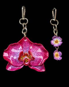 Handsculpted, hand painted, Orchid BAGCHARM