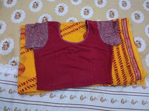 Vibrant Yellow Saree with Red Bandhani Print