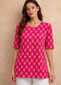 Pink Block Print Kurta
