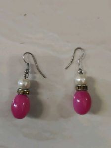 Pink &amp; Pearl Beaded Necklace with Drop Earrin