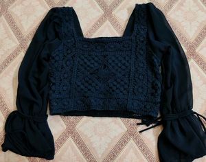 Chic Navy Crochet Top