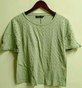 Green Eyelet Detail T-Shirt