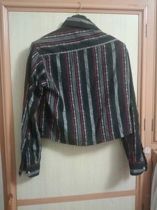 Striped Cropped Button-Down Shirt