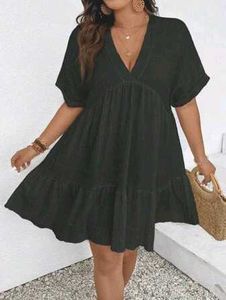 Black V-Neck Tiered Dress