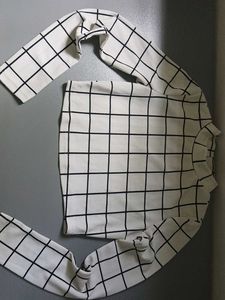 Grid Print Long Sleeve Top And Skirt