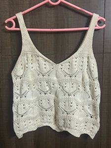 Cream Knit V-Neck Cami Top
