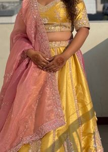 Yellow &amp; Pink Embellished Lehenga Set