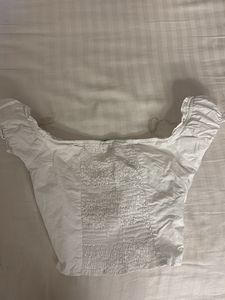 Cute White Tie Front Puff Sleeve Top
