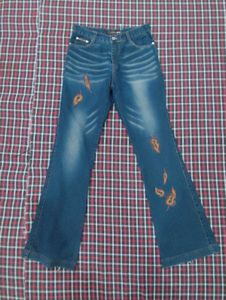 Flared Whimsical Autumn Inspired Leaf Design Jeans