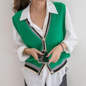 V-neck Green button-down knit sweater vest