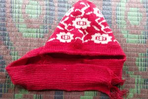 Cozy Red Floral Knit Scarf