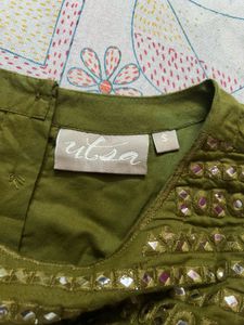 Utsa mirror worked olive green blouse
